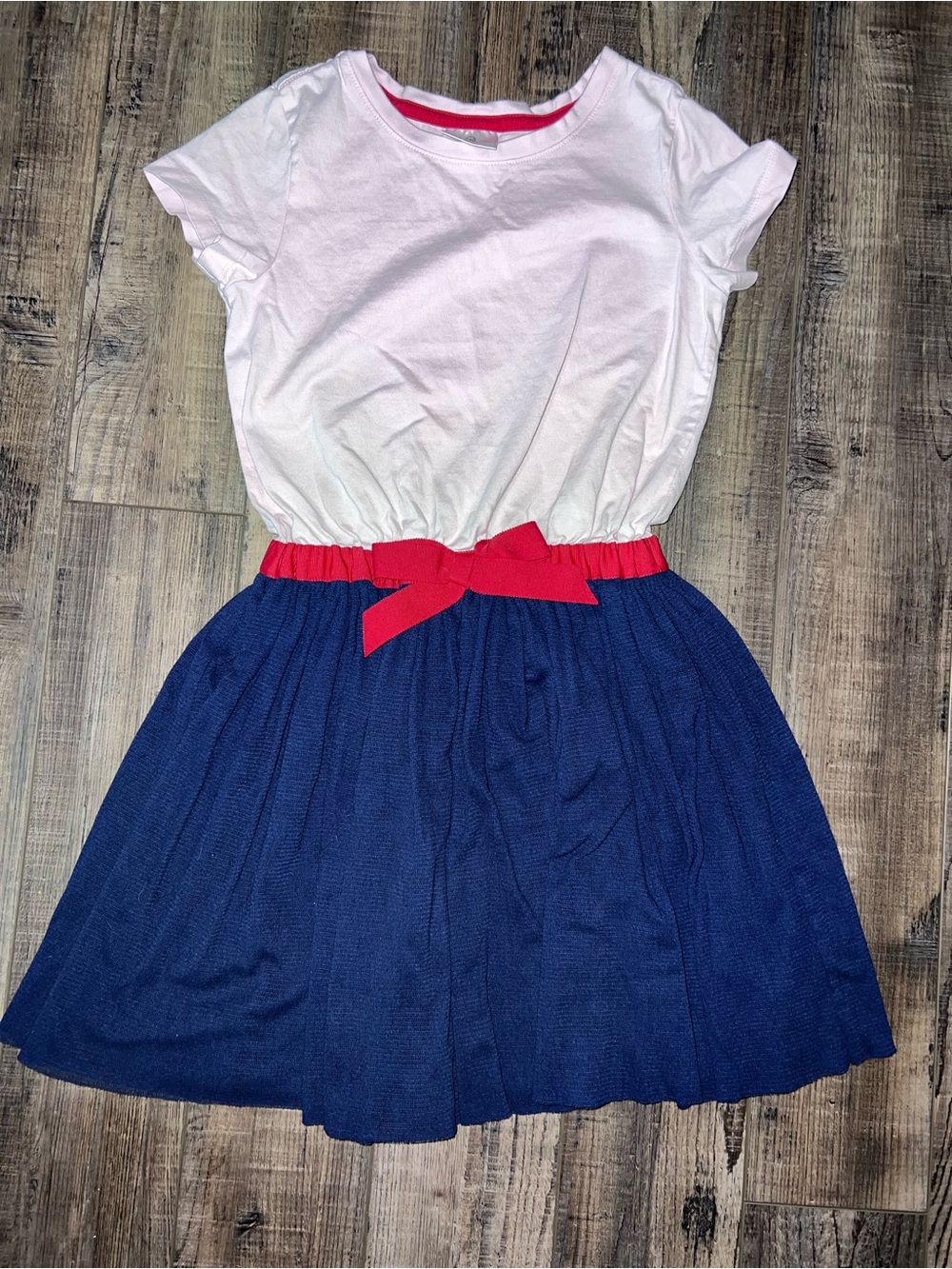 Hanna Andersson Colorblock Dress Pink and Navy with Red Tie